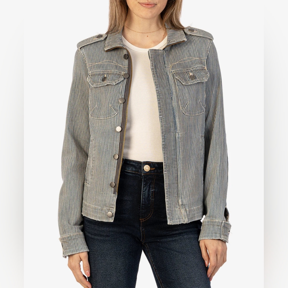 KUT FROM THE KLOTH "Amanda" Striped Denim Jacket, Size Small